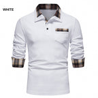 Men's Casual Long Sleeve Plaid Collar Polo Shirt with Pockets | D81