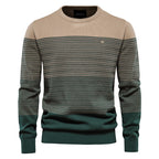 Men's Crewneck Soft Thermal Knitted Sweatshirt Color Block Striped-Y121