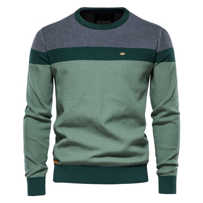 Men's Color block design Crewneck Striped Casual Pullover Sweatshirt -Y137