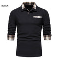 Men's Casual Long Sleeve Plaid Collar Polo Shirt with Pockets | D81
