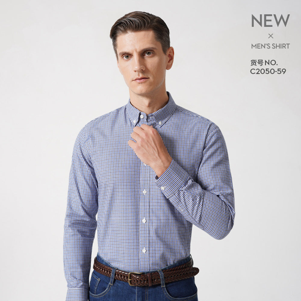 Men Plaid Cotton Casual Regular Fit Long Sleeve Button Down Dress Shirts | C2050