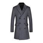 Men's Classic Slim Fit Double Breasted Mid Long Wool Blend Pea Coat | 1721