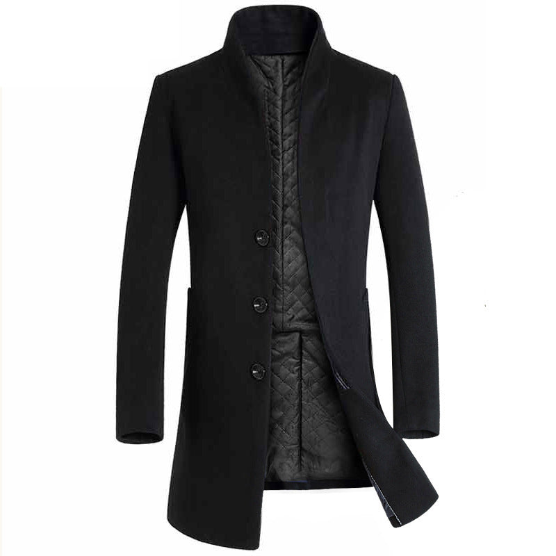 Men's Stand-collar Trench Coats Mid-Length Single Breasted Woolen Top Coat | 825