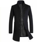 Men's Stand-collar Trench Coats Mid-Length Single Breasted Woolen Top Coat | 825