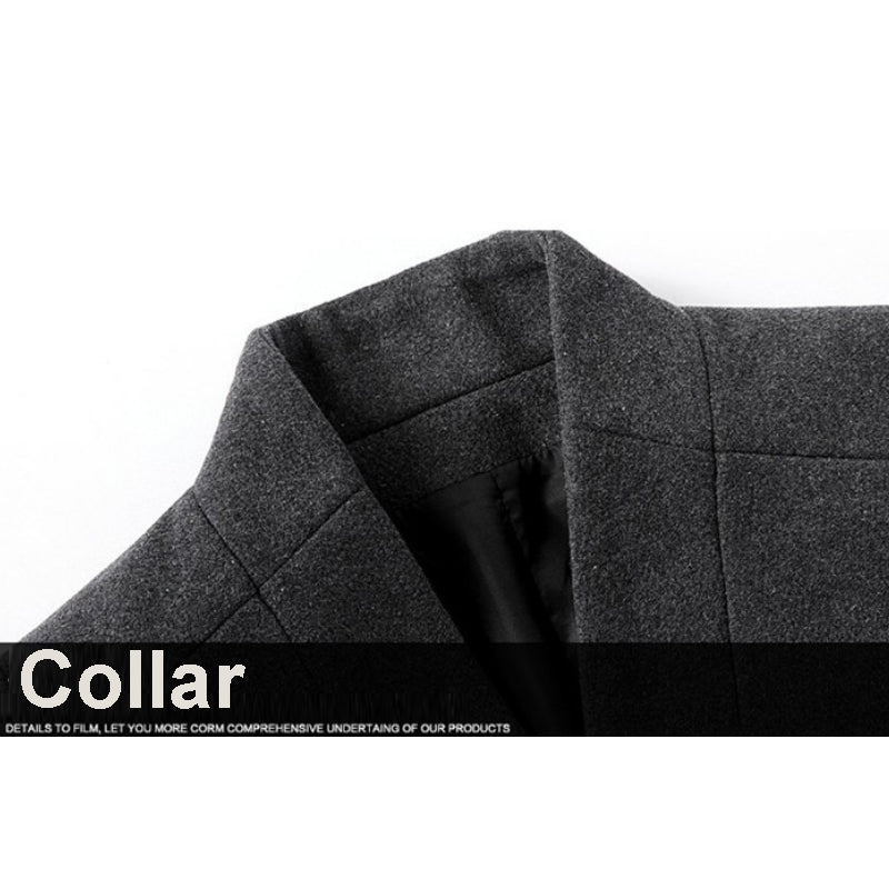 Men's Stand-collar Trench Coats Mid-Length Single Breasted Woolen Top Coat | 825