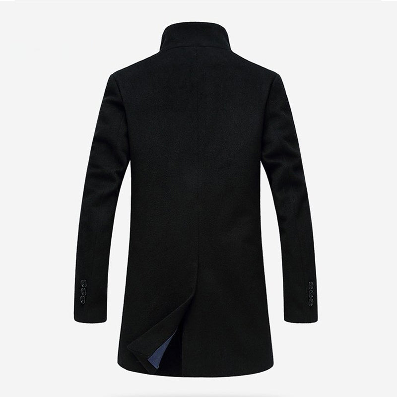 Men's Stand-collar Trench Coats Mid-Length Single Breasted Woolen Top Coat | 825