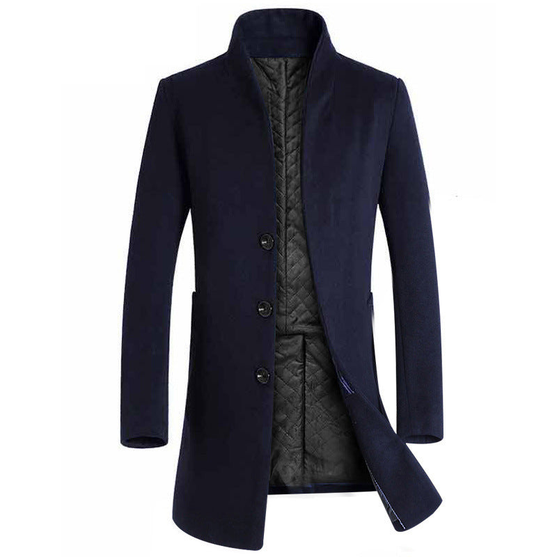 Men's Stand-collar Trench Coats Mid-Length Single Breasted Wool