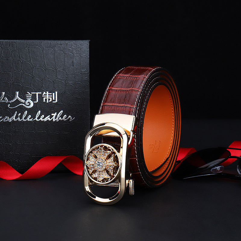 Men's Croc Style Real Leather Ratchet Belt For Jeans Casual Trouser & Suits - Available in Waist Size 28” - 46”