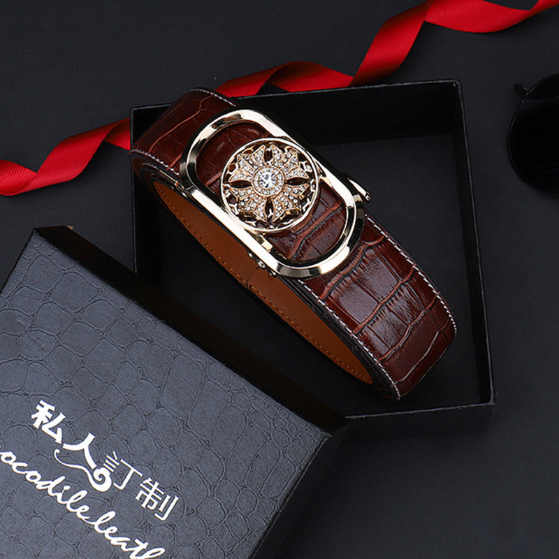 Men's Croc Style Real Leather Ratchet Belt For Jeans Casual Trouser & Suits - Available in Waist Size 28” - 46”