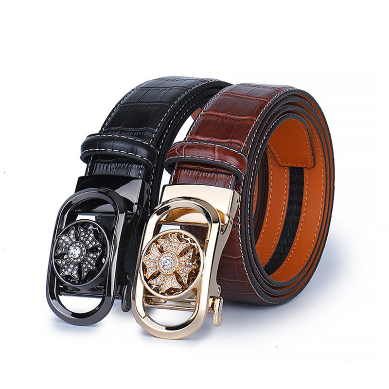 Men's Croc Style Real Leather Ratchet Belt For Jeans Casual Trouser & Suits - Available in Waist Size 28” - 46”