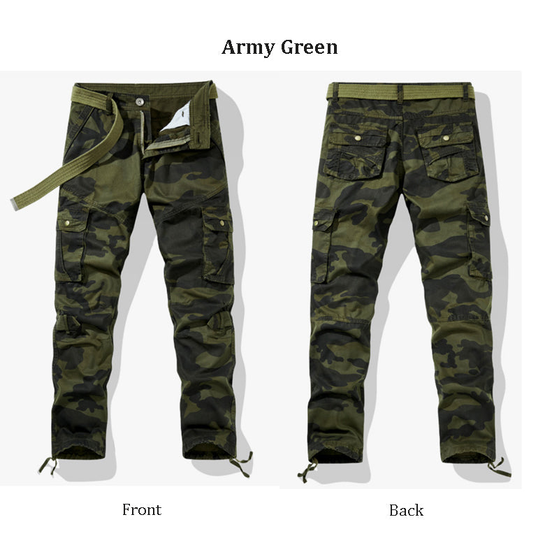 Men's D Grey Camo Flex Cargo Pants Relaxed Fit Straight Leg Casual Trousers With Multi-Pocket