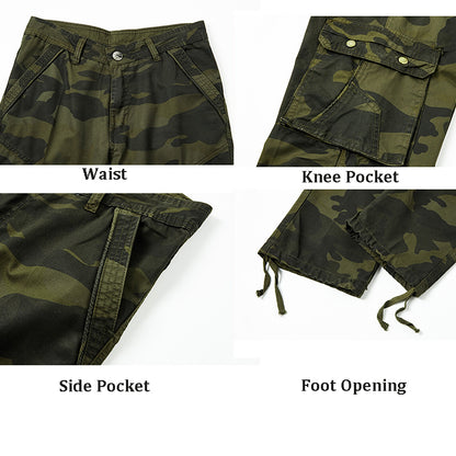 Army Green Mens Relaxed-Fit Cargo Pants Multi Pocket Military Camo Combat Work Pants | 1206