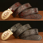 Mens Ratchet Belt,Genuine Leather Belt with Automatic  Wolf Buckle Alloy | TCZD003