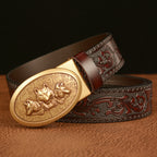 Mens Ratchet Belt,Genuine Leather Belt with Automatic  Wolf Buckle Alloy | TCZD003