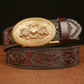 Mens Ratchet Belt,Genuine Leather Belt with Automatic  Wolf Buckle Alloy | TCZD003