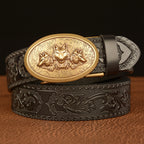 Mens Ratchet Belt,Genuine Leather Belt with Automatic  Wolf Buckle Alloy | TCZD003