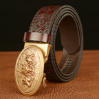 Mens Ratchet Belt,Genuine Leather Belt with Automatic  Wolf Buckle Alloy | TCZD003