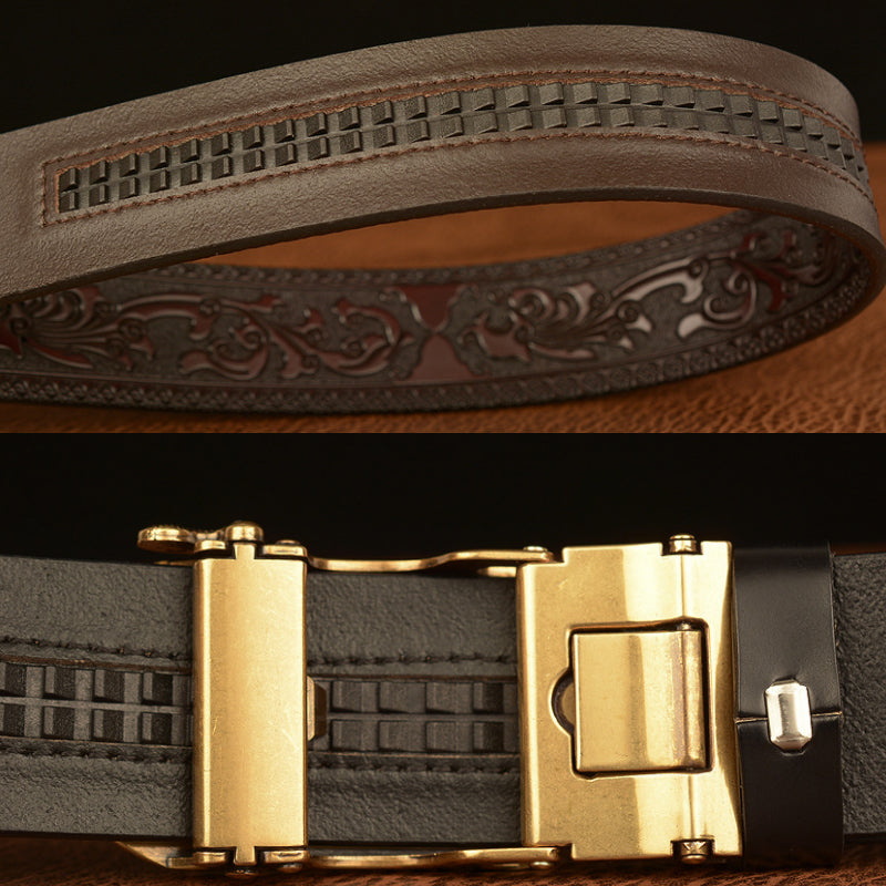 Mens Ratchet Belt,Genuine Leather Belt with Automatic  Wolf Buckle Alloy | TCZD003