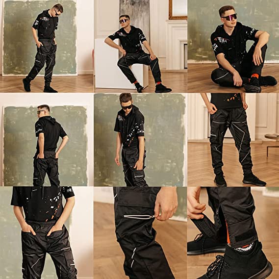 Pantaloni cargo hip hop da uomo con elastico in vita, pantaloni harem, coulisse e tasche |