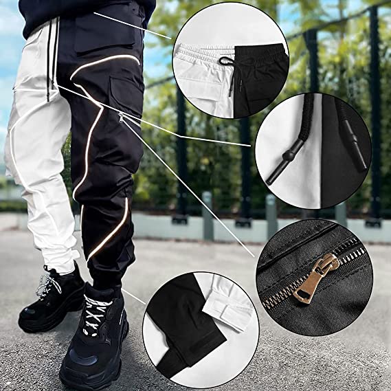 Pantaloni cargo hip hop da uomo con elastico in vita, pantaloni harem, coulisse e tasche |