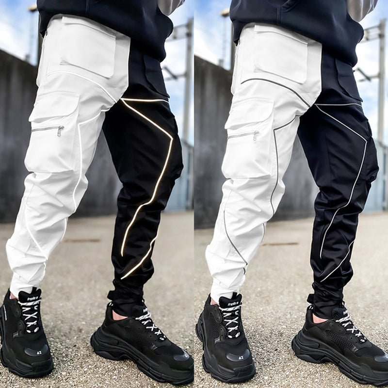 Pantaloni cargo hip hop da uomo con elastico in vita, pantaloni harem, coulisse e tasche |