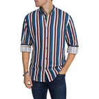 Men's Casual Long Sleeve Button-Down Shirts Striped Dress Shirts | MC255371