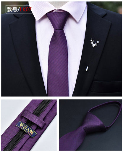 Classic Solid Color Silky Zipper Necktie Men's Pretied Ties  |  LK02