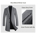 Men’s Premium Wool Overcoat Long Slim Fit Pea Trench Coat | xz5903