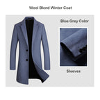 Men’s Premium Wool Overcoat Long Slim Fit Pea Trench Coat | xz5903