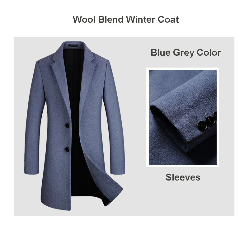 Men’s Premium Wool Overcoat Long Slim Fit Pea Trench Coat | xz5903