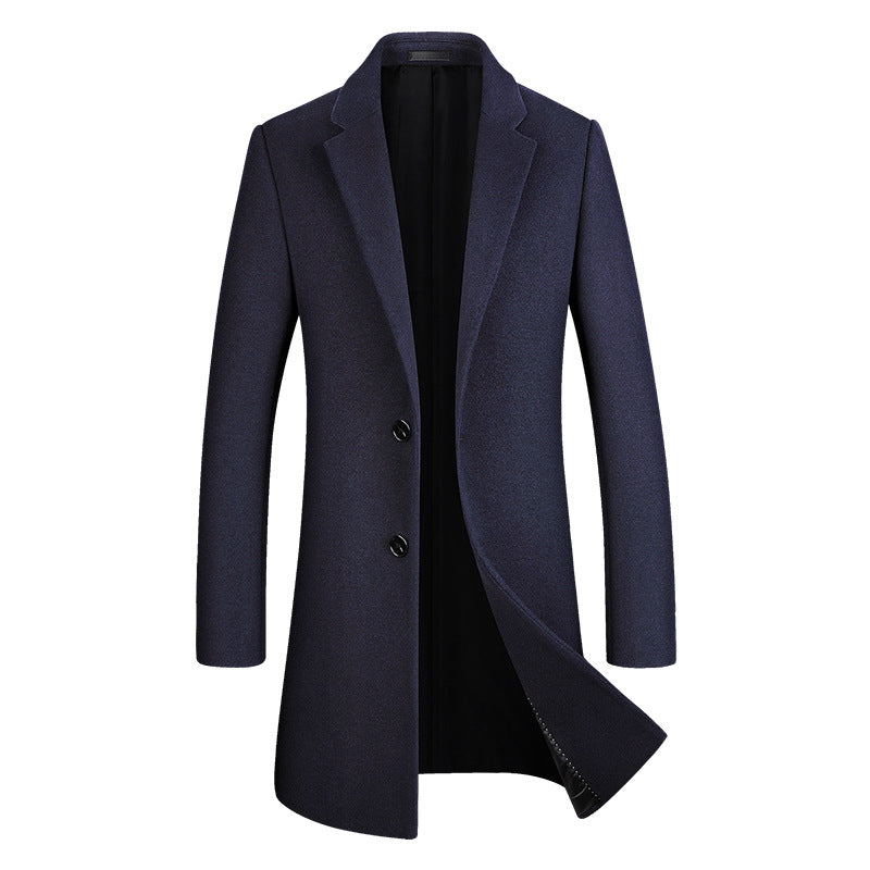Men’s Premium Wool Overcoat Long Slim Fit Pea Trench Coat | xz5903