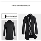 Men’s Premium Wool Overcoat Long Slim Fit Pea Trench Coat | xz5903